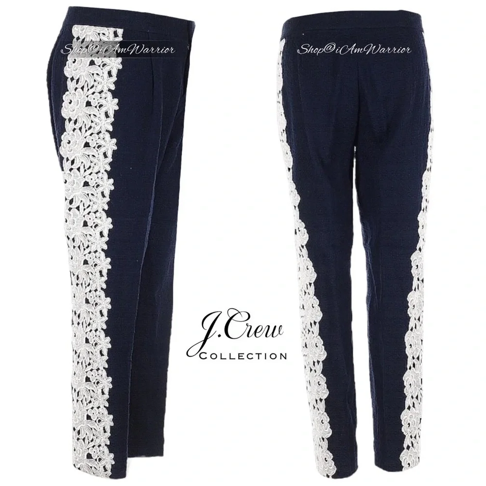 J.Crew Collection NWT rare guipure lace stripe navy tuxedo pants Shop@iamwarrior